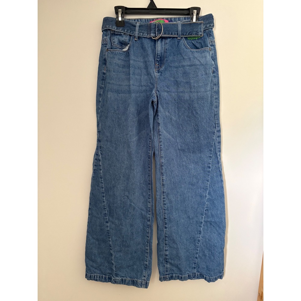 Empyre Wide Leg Skater Jeans Medium Wash Blue Belted Baggy Denim Size 2 Vtg Y2K